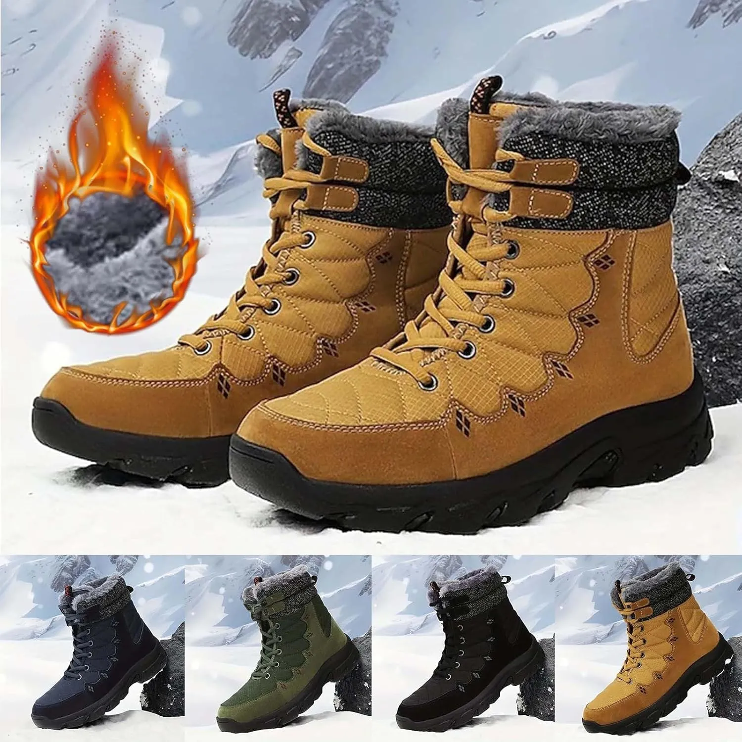 Mens Work Boots Slip On Hiking Sneakers Fur Lined Ankle Boot Women Safety Toe Shoes Slip Resistant Composite Safety Toe Waterproof Industrial Casual Hike Grounded Footwear
