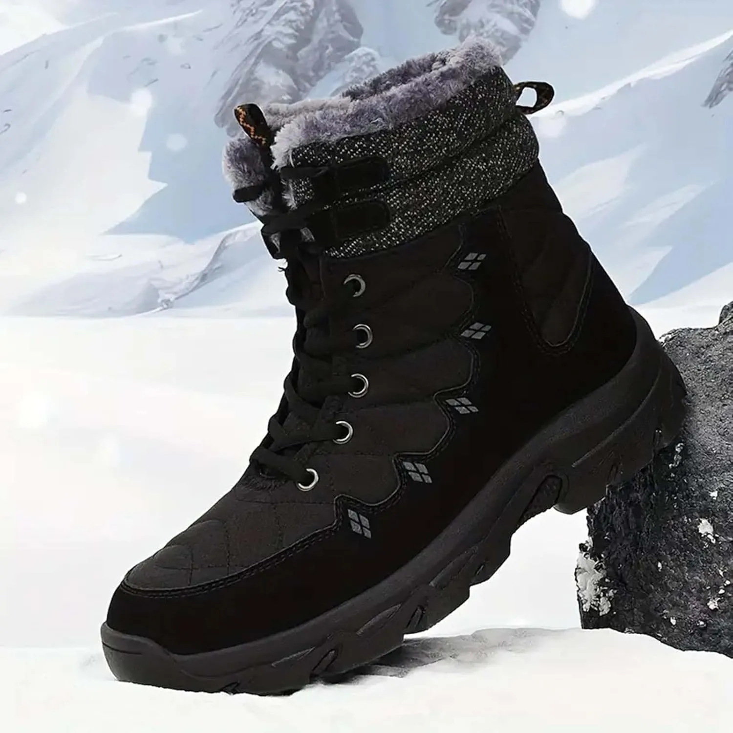 Mens Work Boots Slip On Hiking Sneakers Fur Lined Ankle Boot Women Safety Toe Shoes Slip Resistant Composite Safety Toe Waterproof Industrial Casual Hike Grounded Footwear
