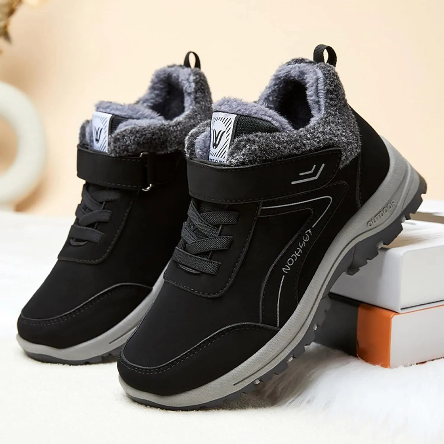 Mens Work Boots Soft Toe Hiking Sneakers Shoes with Fur Lined Women Safety Toe Shoes Insulated Waterproof Outdoor Work Botas Lightweight Hike Grounded Footwear