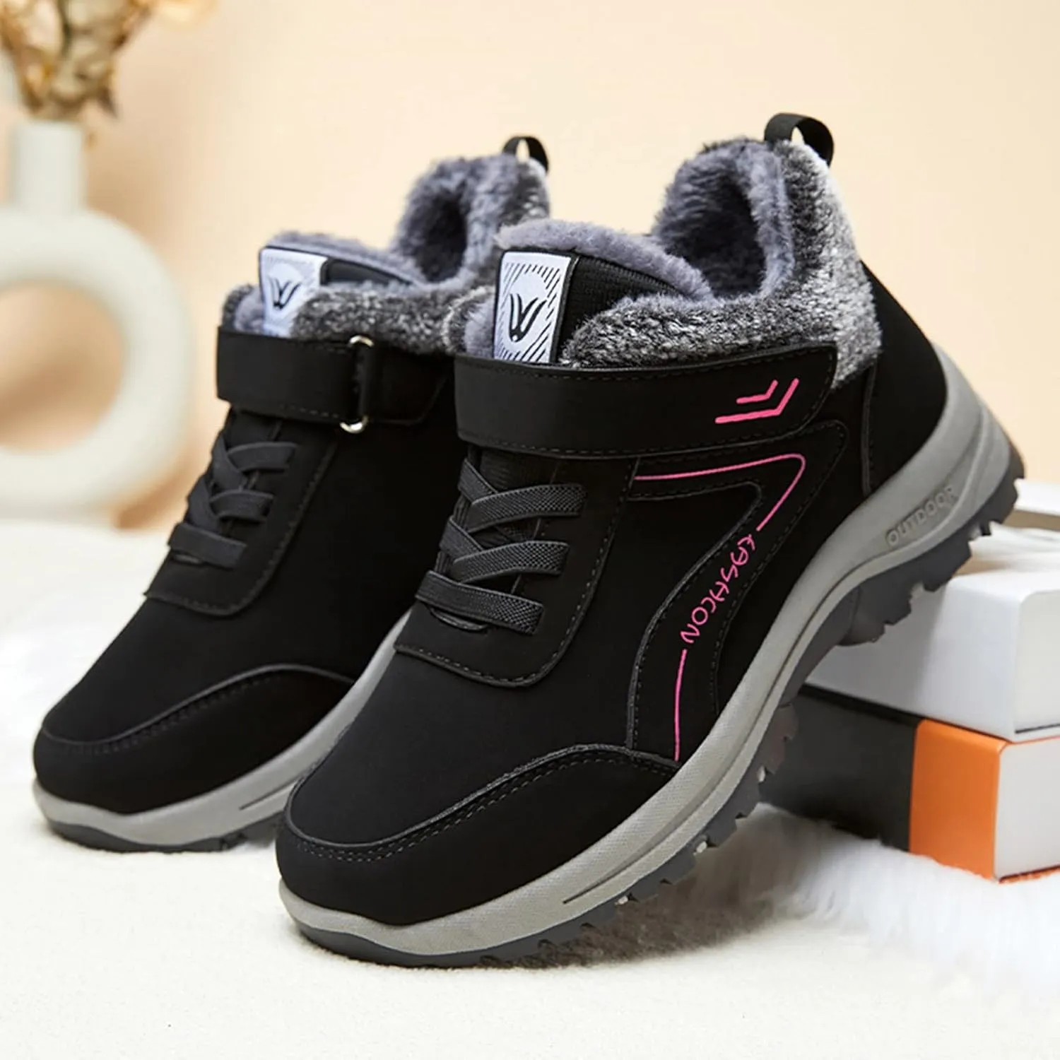 Mens Work Boots Soft Toe Hiking Sneakers Shoes with Fur Lined Women Safety Toe Shoes Insulated Waterproof Outdoor Work Botas Lightweight Hike Grounded Footwear