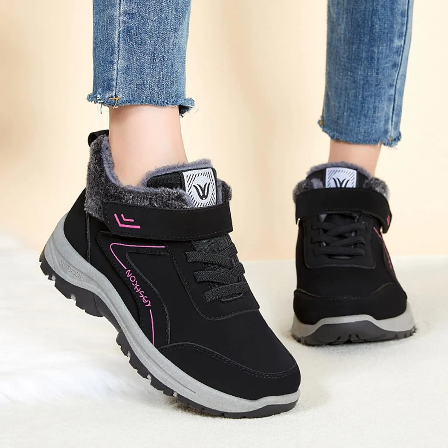 Mens Work Boots Soft Toe Hiking Sneakers Shoes with Fur Lined Women Safety Toe Shoes Insulated Waterproof Outdoor Work Botas Lightweight Hike Grounded Footwear