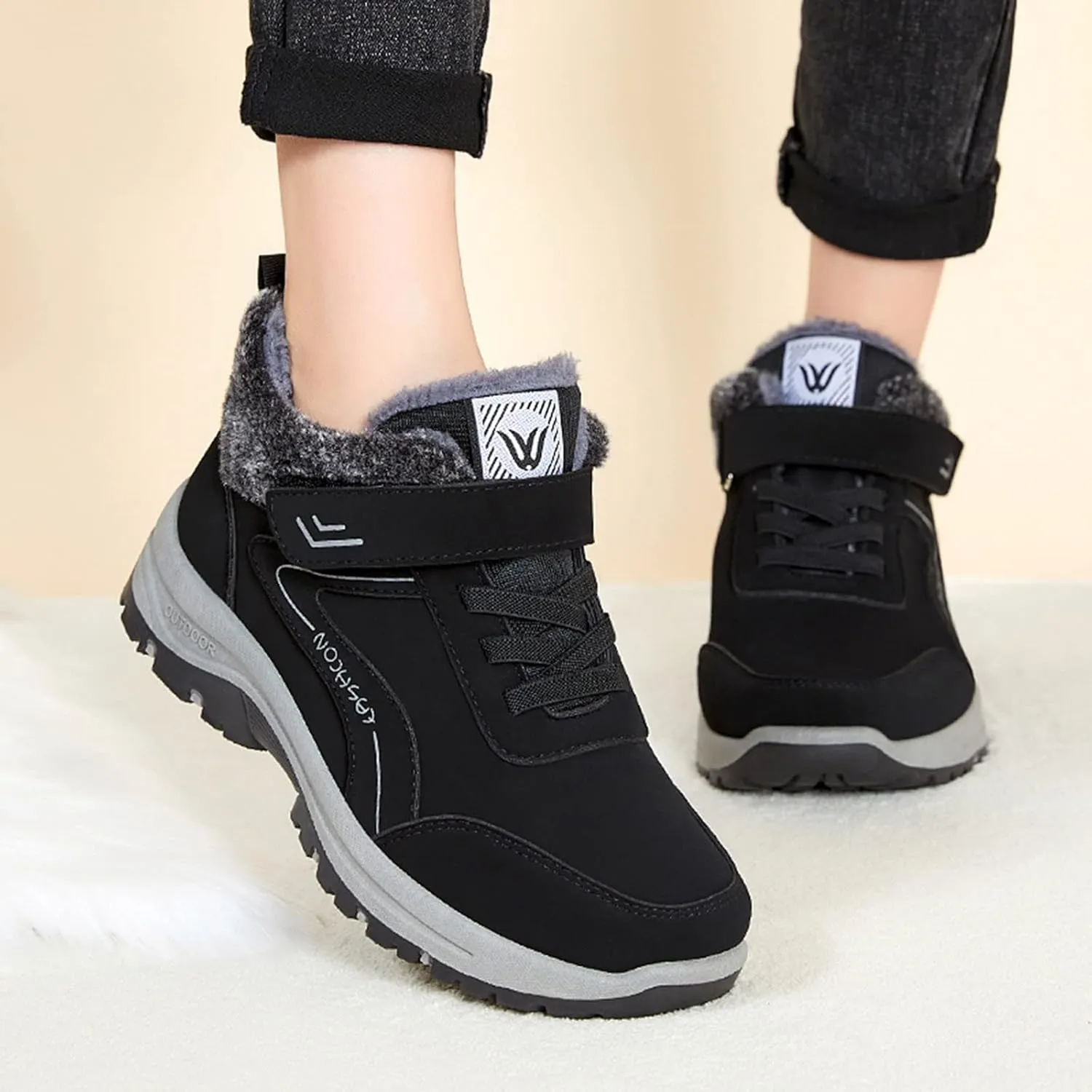 Mens Work Boots Soft Toe Hiking Sneakers Shoes with Fur Lined Women Safety Toe Shoes Insulated Waterproof Outdoor Work Botas Lightweight Hike Grounded Footwear