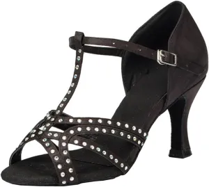 Minishion Women's TH064 T-Strap Peep Toe Satin Wedding Ballroom Latin Taogo Dance Sandals