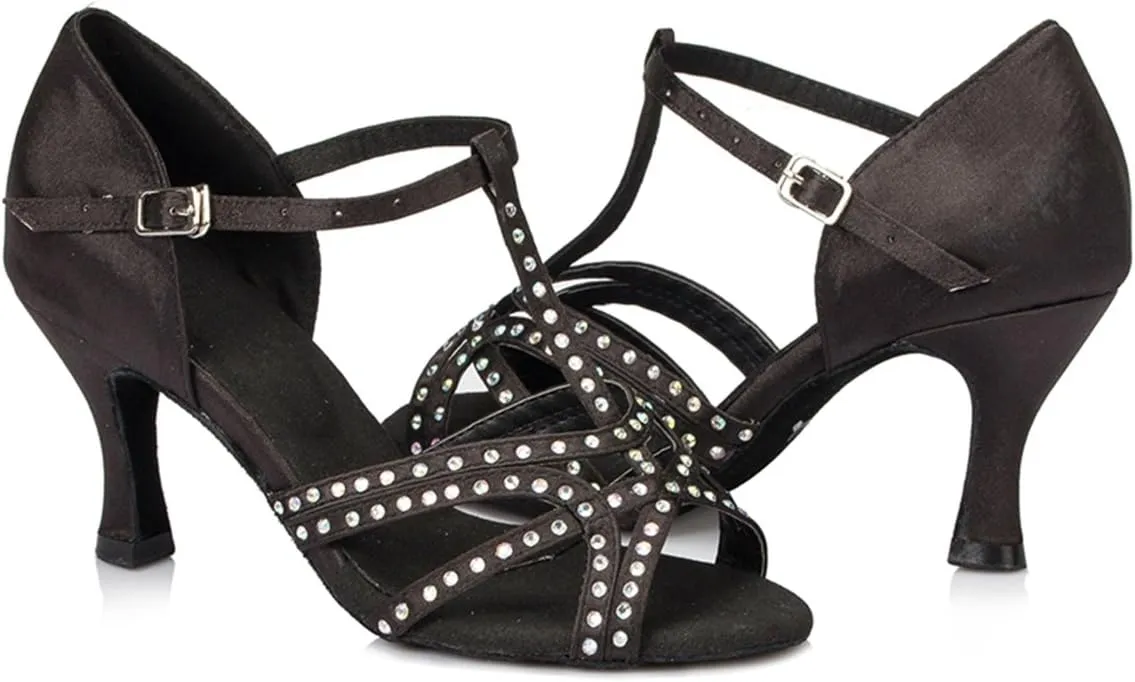Minishion Women's TH064 T-Strap Peep Toe Satin Wedding Ballroom Latin Taogo Dance Sandals
