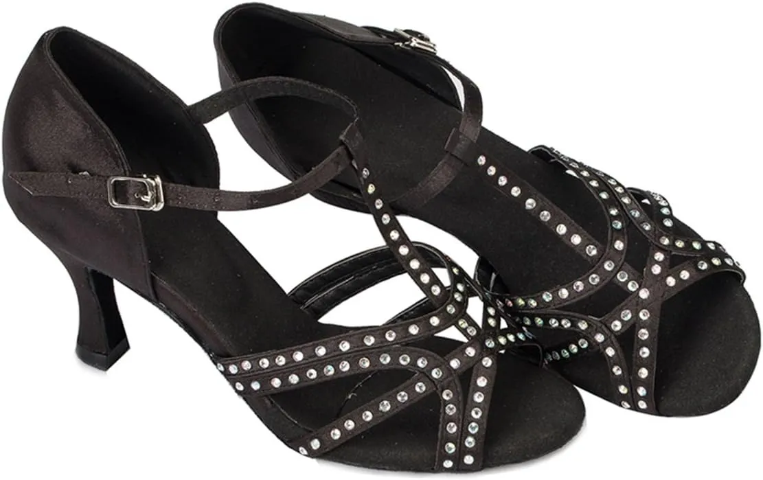 Minishion Women's TH064 T-Strap Peep Toe Satin Wedding Ballroom Latin Taogo Dance Sandals