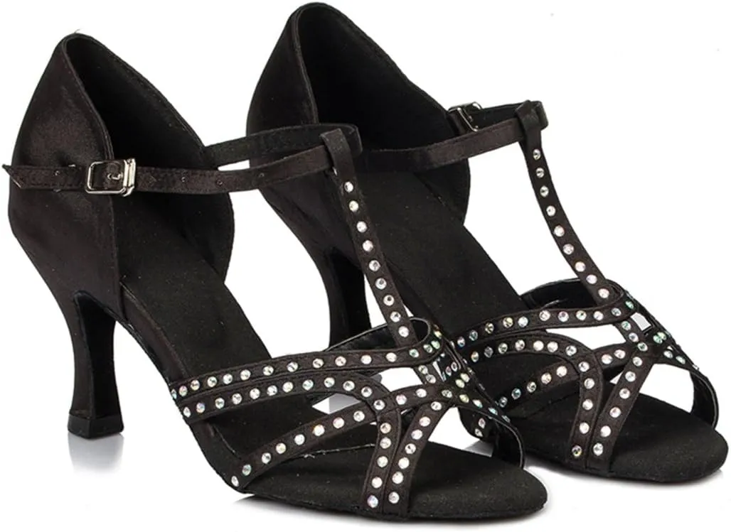 Minishion Women's TH064 T-Strap Peep Toe Satin Wedding Ballroom Latin Taogo Dance Sandals