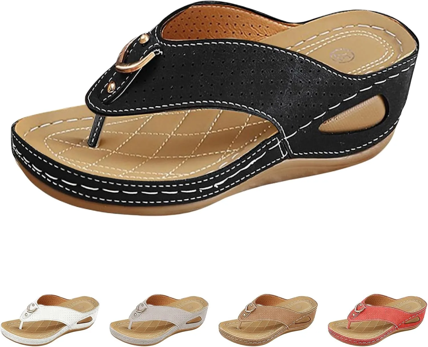 Orthopedic Flip Flops Women Arch Support Wedge Sandals Summer Clip Toe Platform Flip Flops, Comfortable Slip On Walking Shoes Casual Orthopedic Slippers
