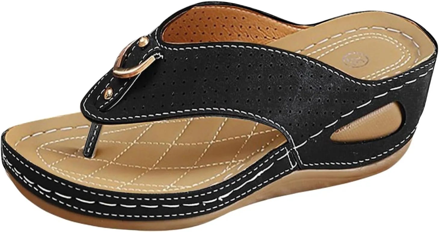 Orthopedic Flip Flops Women Arch Support Wedge Sandals Summer Clip Toe Platform Flip Flops, Comfortable Slip On Walking Shoes Casual Orthopedic Slippers