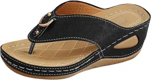 Orthopedic Flip Flops Women Arch Support Wedge Sandals Summer Clip Toe Platform Flip Flops, Comfortable Slip On Walking Shoes Casual Orthopedic Slippers