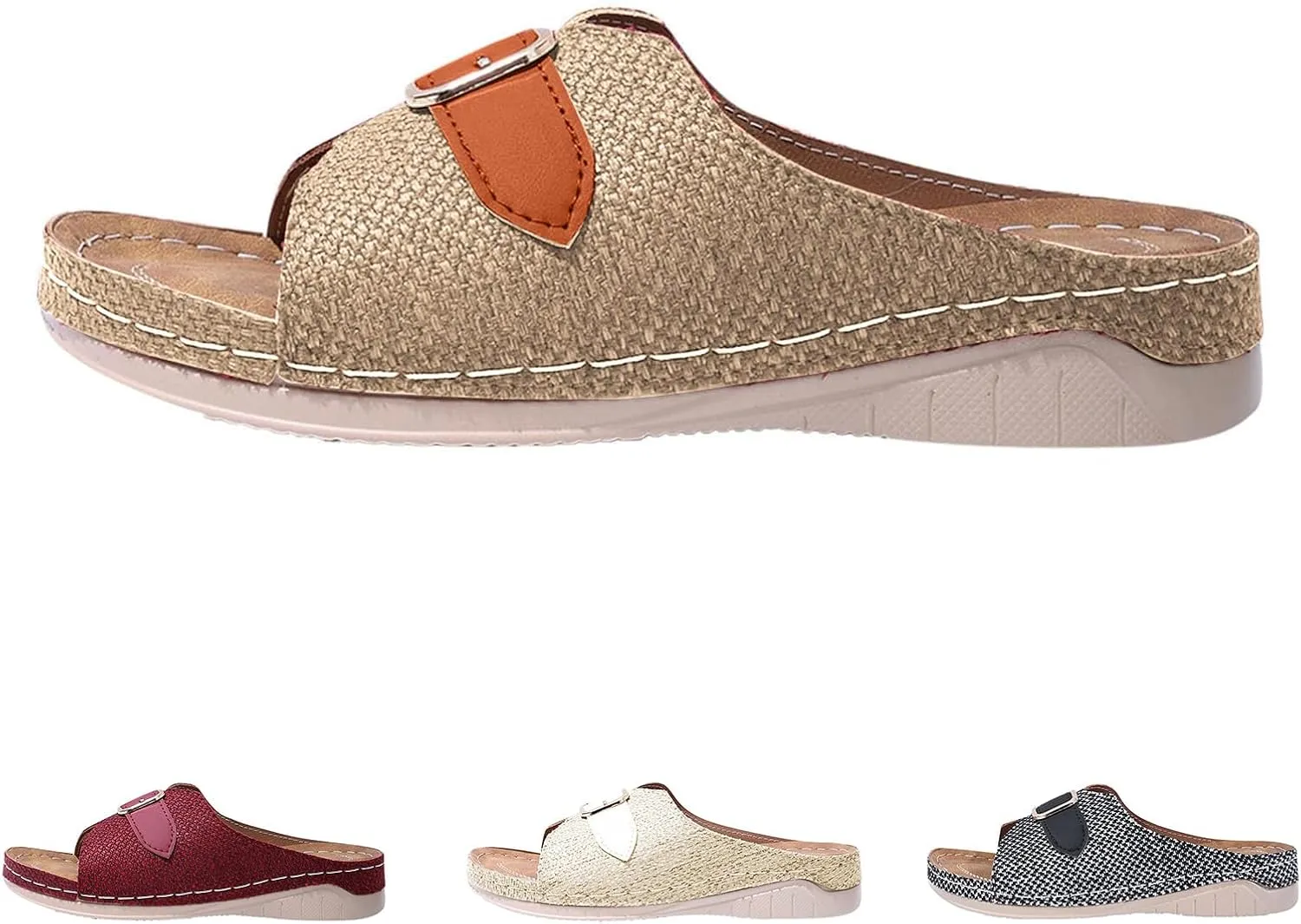 Orthopedic Slippers for Women Platform Sandals Metal Buckle Decoration Open Toe Fish Mouth Sandals, Summer Slip On Walking Shoes Casual Comfortable Flat Slippers