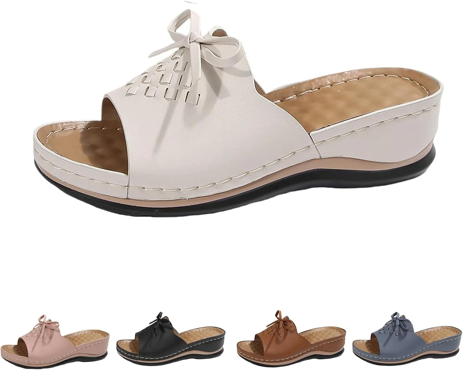 Orthopedic Wedge Sandals for Women Summer Dressy Flat Sandal Open Toe Slip on Sandals Casual Comfortable Beach Outdoor Dress Shoes