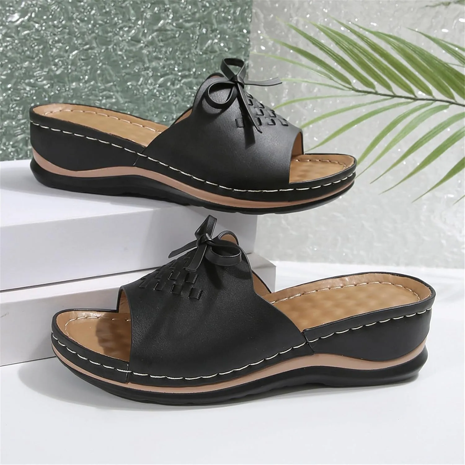 Orthopedic Wedge Sandals for Women Summer Dressy Flat Sandal Open Toe Slip on Sandals Casual Comfortable Beach Outdoor Dress Shoes