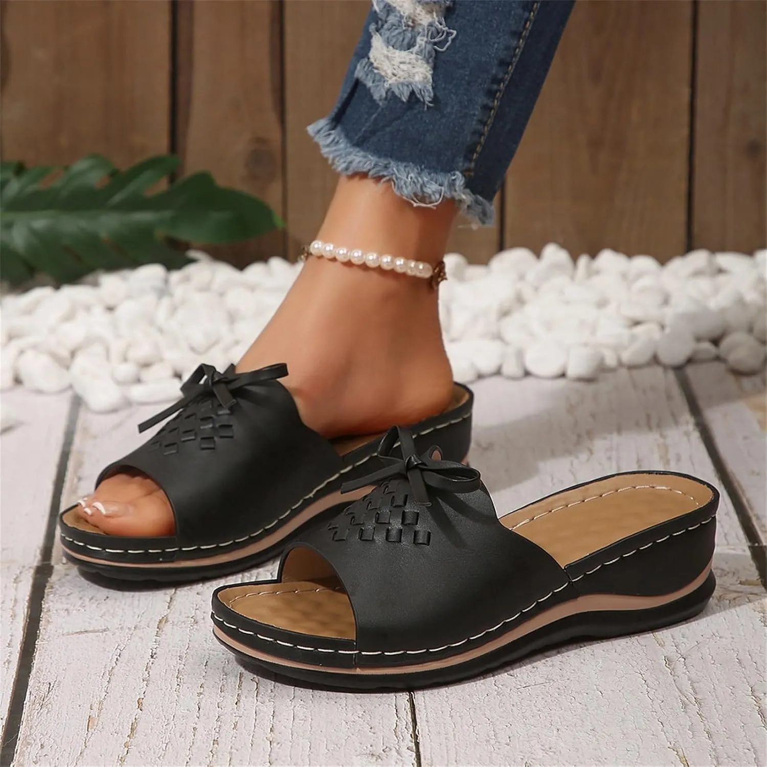 Orthopedic Wedge Sandals for Women Summer Dressy Flat Sandal Open Toe Slip on Sandals Casual Comfortable Beach Outdoor Dress Shoes