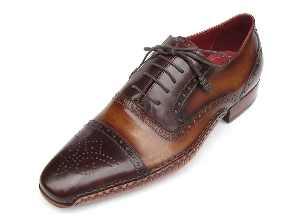 Paul Parkman Men's Captoe Oxfords Brown Hand Painted Shoes (Id#5032)