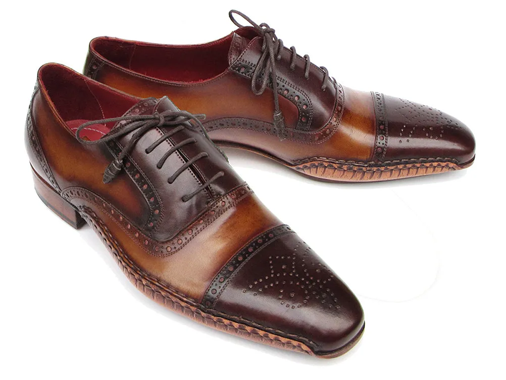 Paul Parkman Men's Captoe Oxfords Brown Hand Painted Shoes (Id#5032)