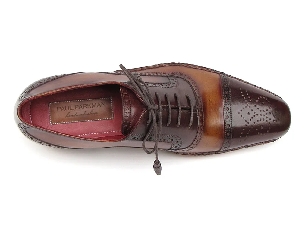 Paul Parkman Men's Captoe Oxfords Brown Hand Painted Shoes (Id#5032)