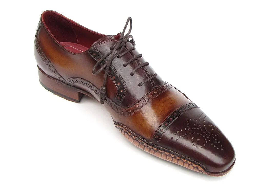 Paul Parkman Men's Captoe Oxfords Brown Hand Painted Shoes (Id#5032)