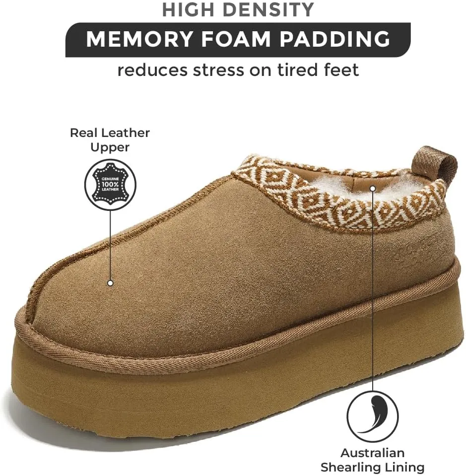 Project Cloud 100% Genuine Leather Platform Slippers for Women  Soft Memory Foam Womens Slippers & Supportive Clogs for Women 2025  Cozy, Stylish Everyday Footwear (Sayre)