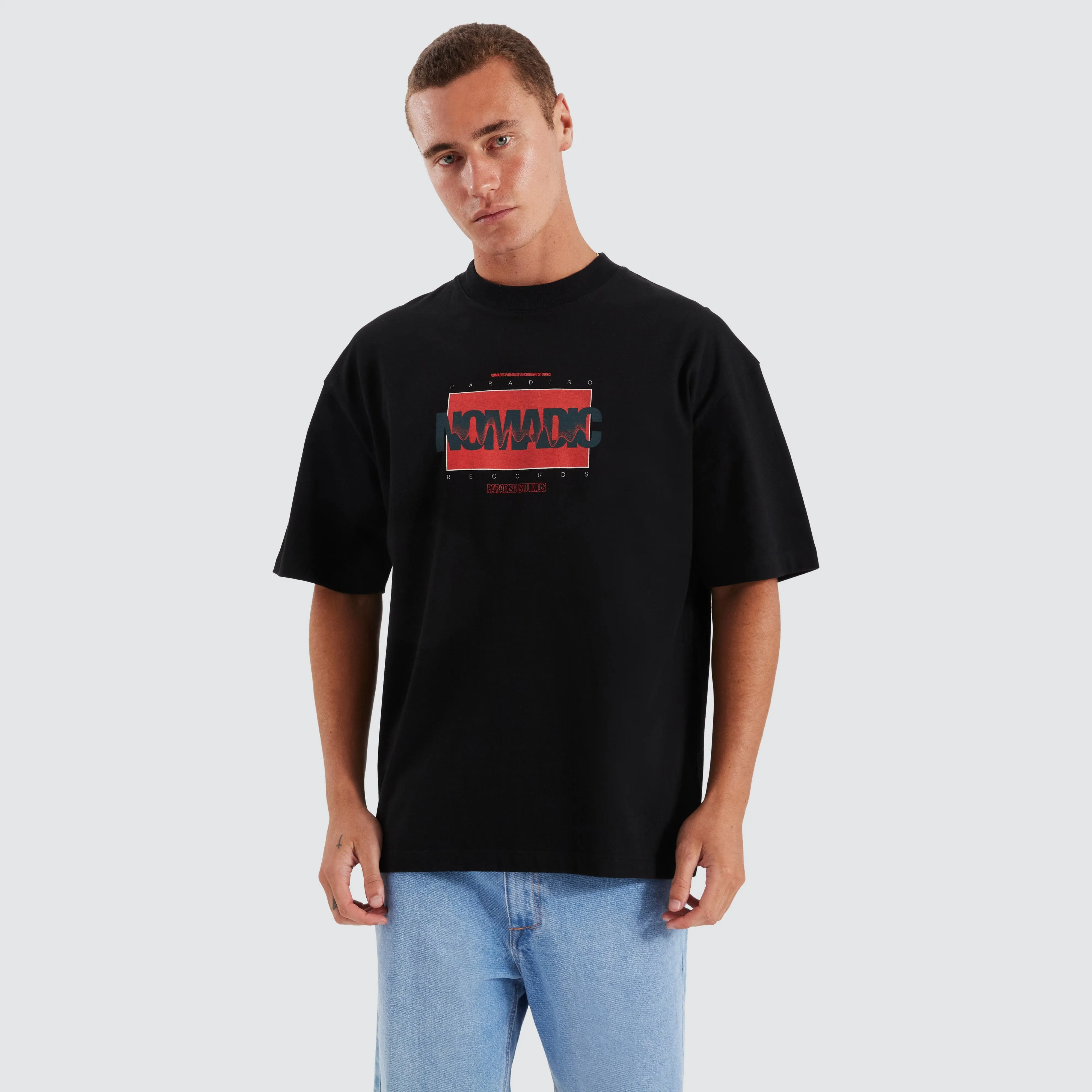 Records Street Tee Jet Black