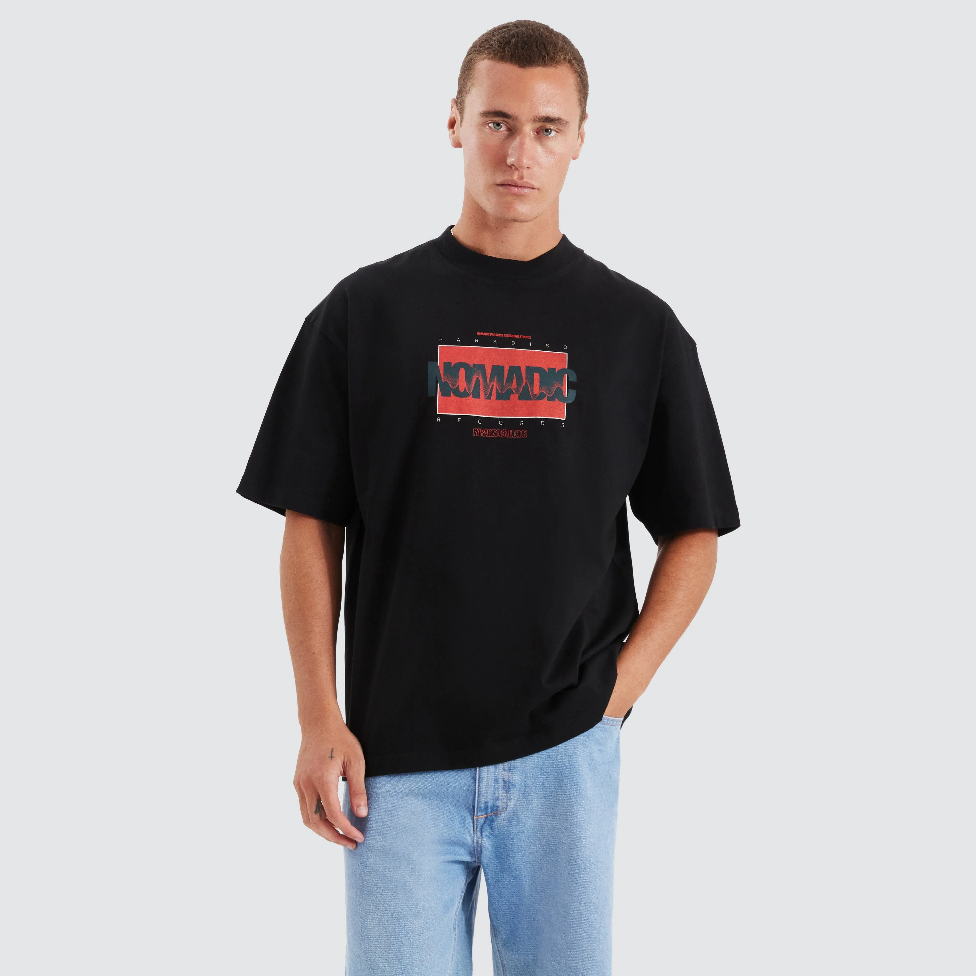 Records Street Tee Jet Black