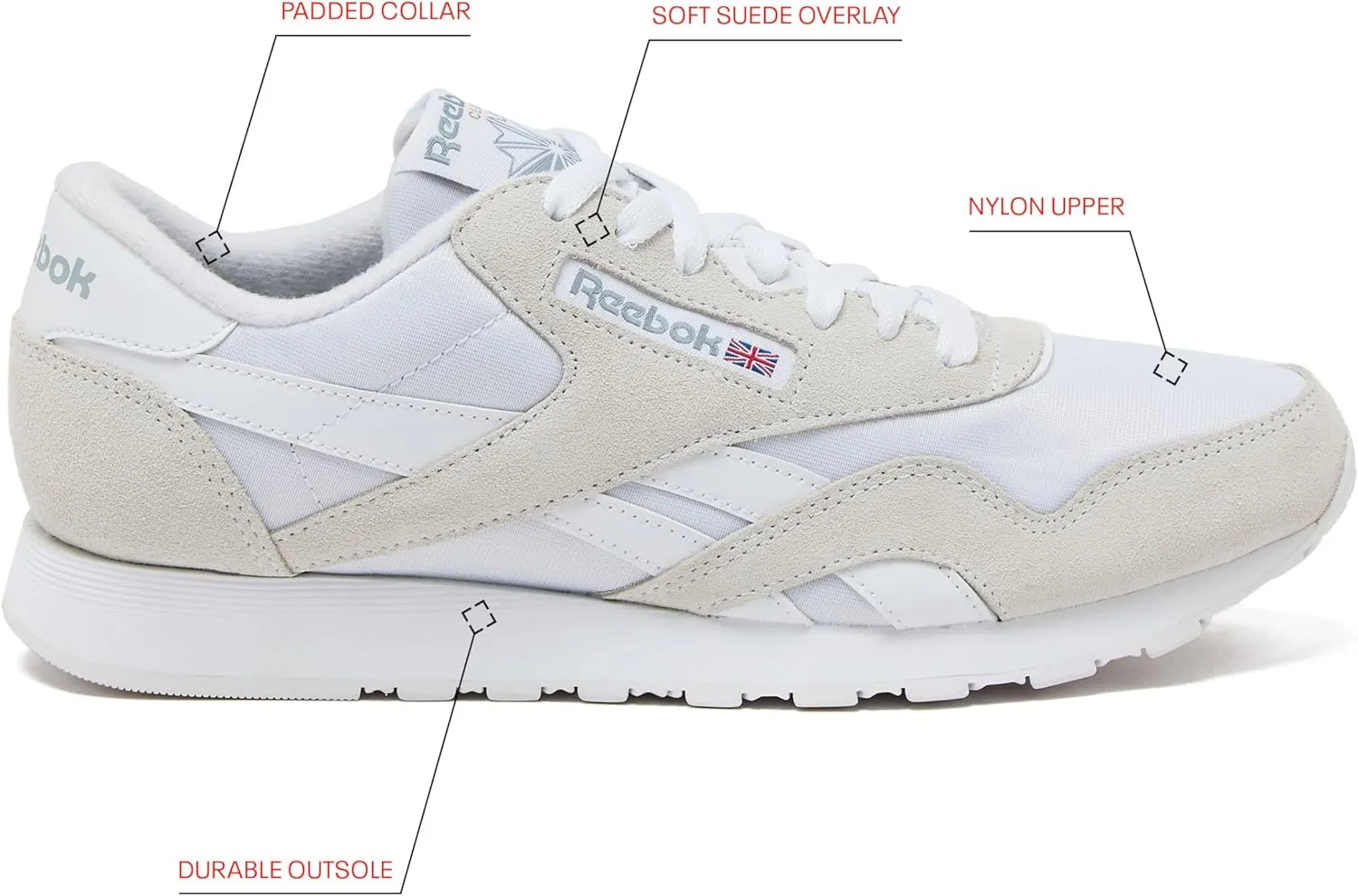Reebok Mens Classic Cushioned Footbed Faux Leather Running & Training Shoes