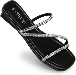 Sandals for Women Rhinestone Casual Dressy Sandals Open Toe Sparkly Comfortable Slippers Summer Beach Flat Shoes