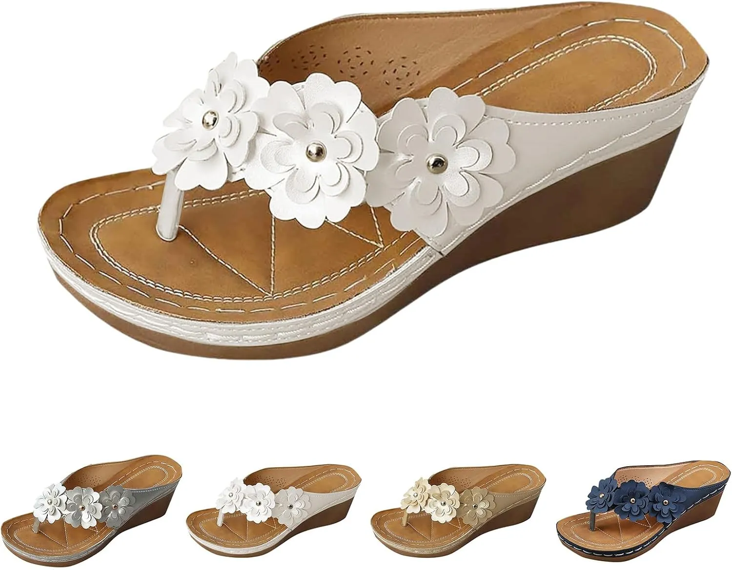 Sandals for Women Wedge Shoes Comfortable Platform Flip Flops Flat Open Toe Silppers Dressy Comfort Flower Beach Sandals