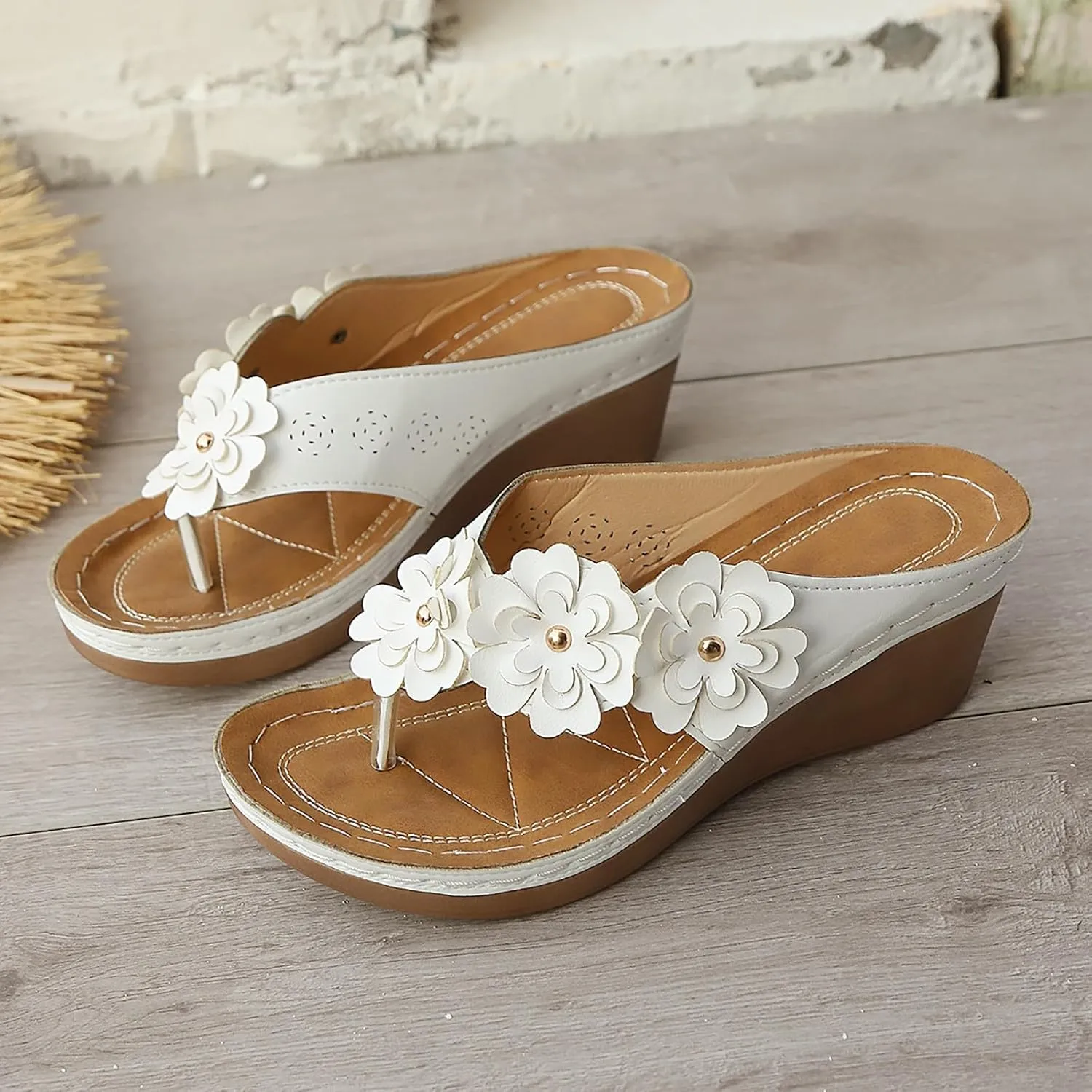 Sandals for Women Wedge Shoes Comfortable Platform Flip Flops Flat Open Toe Silppers Dressy Comfort Flower Beach Sandals