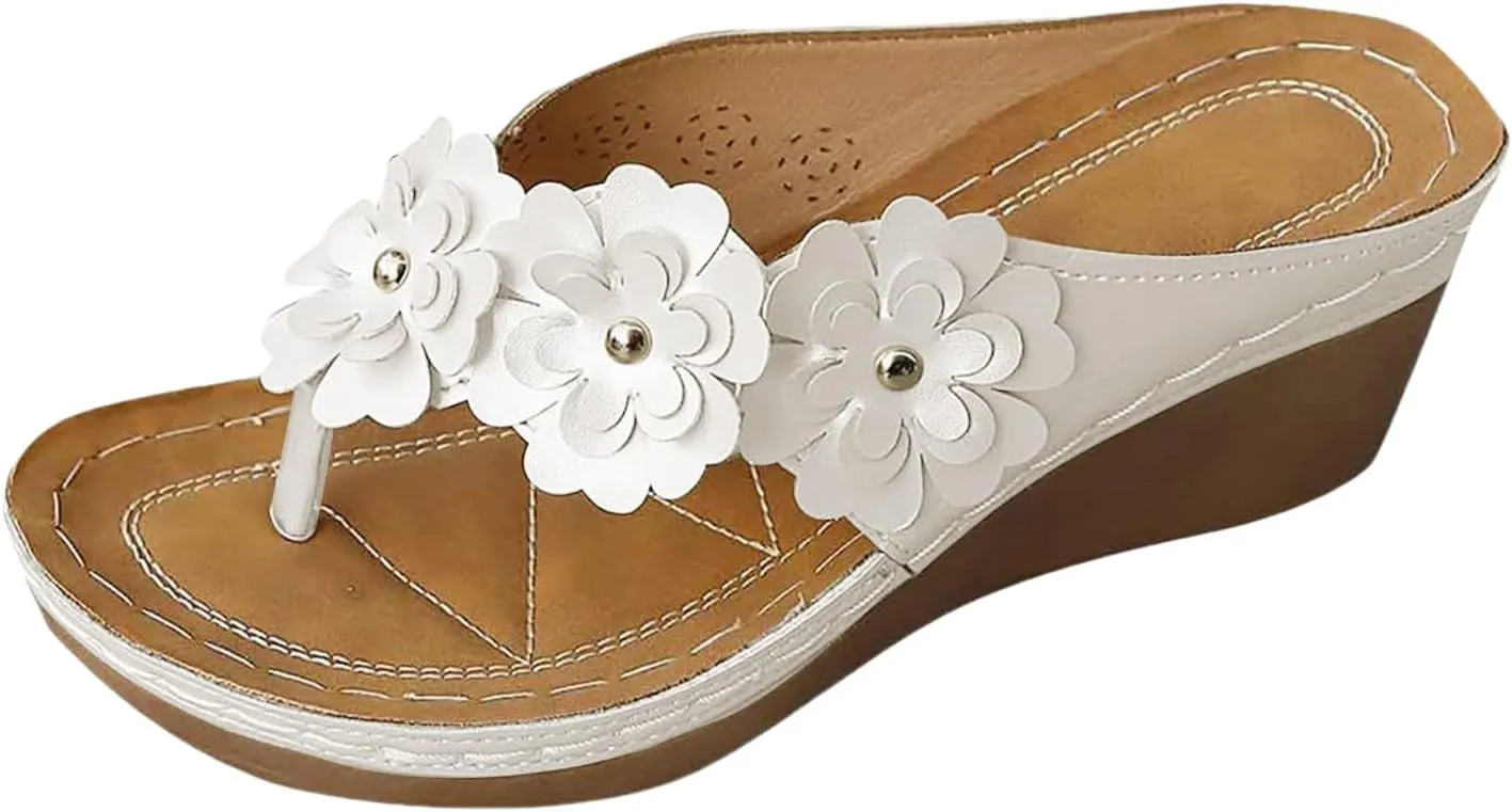 Sandals for Women Wedge Shoes Comfortable Platform Flip Flops Flat Open Toe Silppers Dressy Comfort Flower Beach Sandals