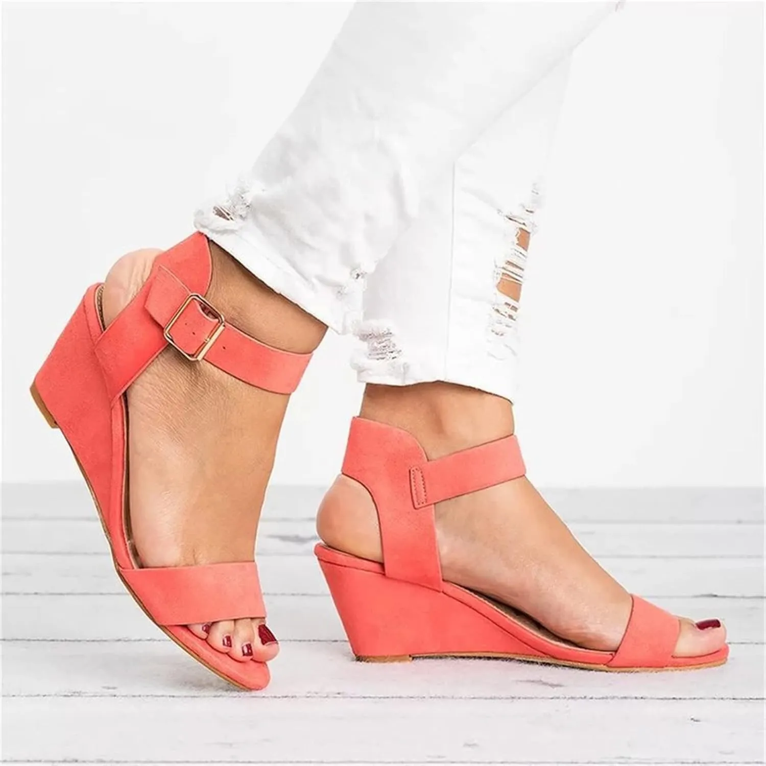 Sandals Women Comfortable Walking Open Toe Dressy Summer Platform Wedges Sandals Slip on Ankle Strap Dress Shoes