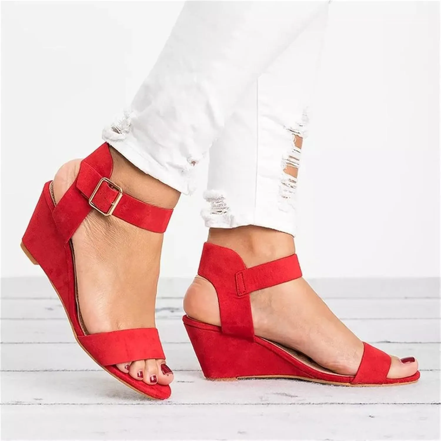 Sandals Women Comfortable Walking Open Toe Dressy Summer Platform Wedges Sandals Slip on Ankle Strap Dress Shoes
