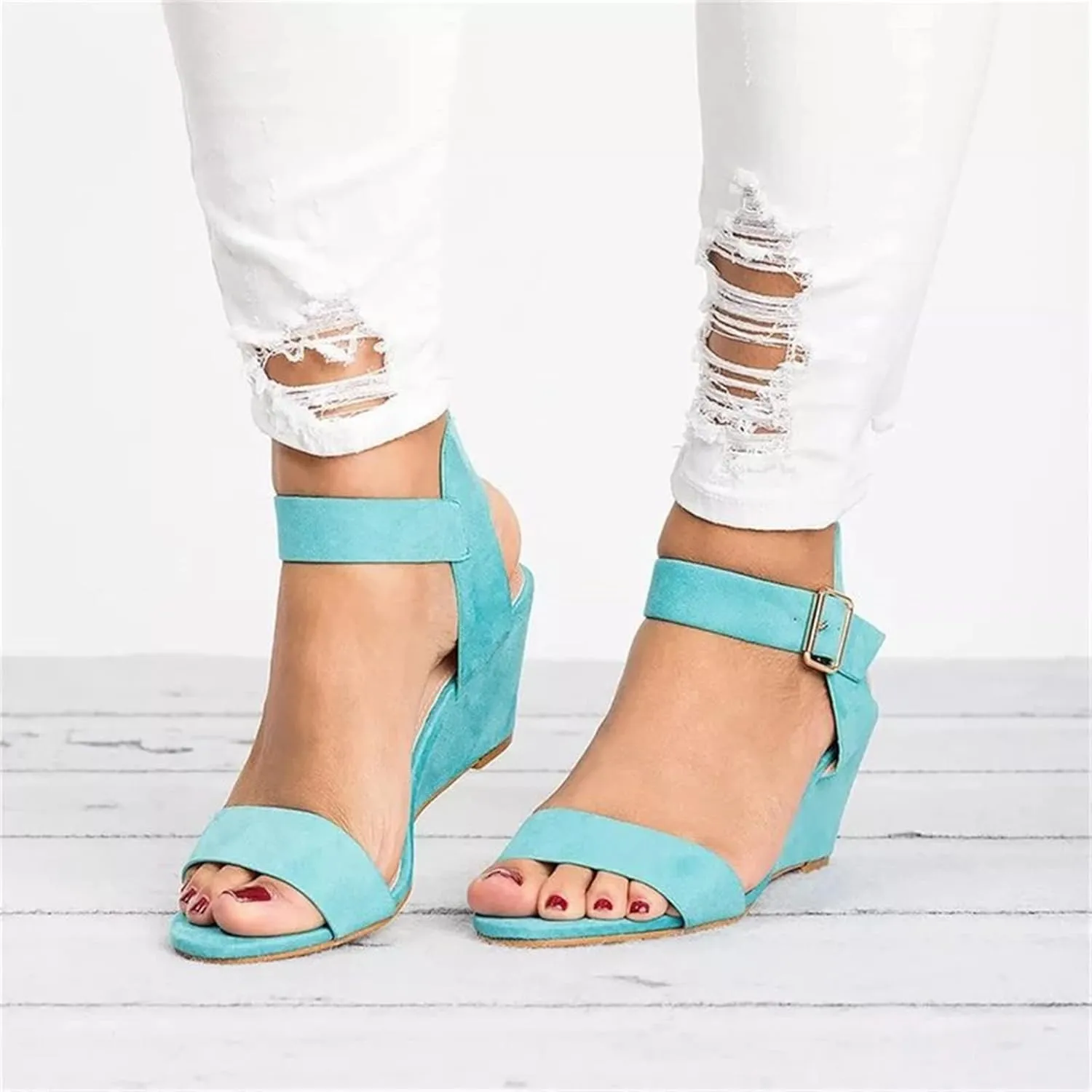 Sandals Women Comfortable Walking Open Toe Dressy Summer Platform Wedges Sandals Slip on Ankle Strap Dress Shoes