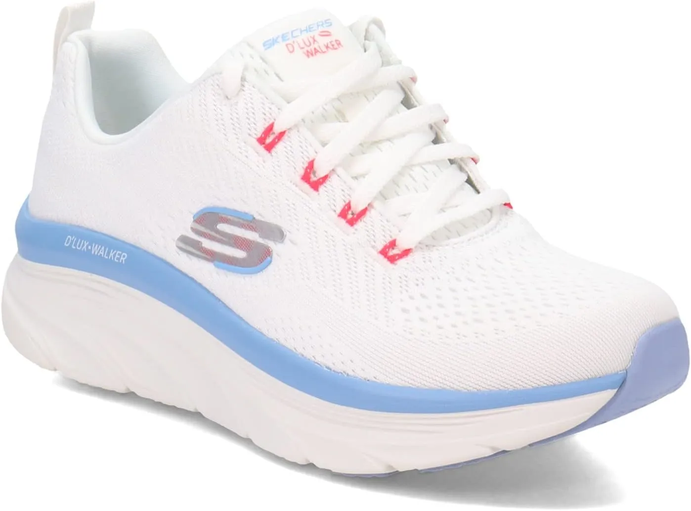 Skechers Women's Sneaker, White Mesh Pink Blue Trim, 9