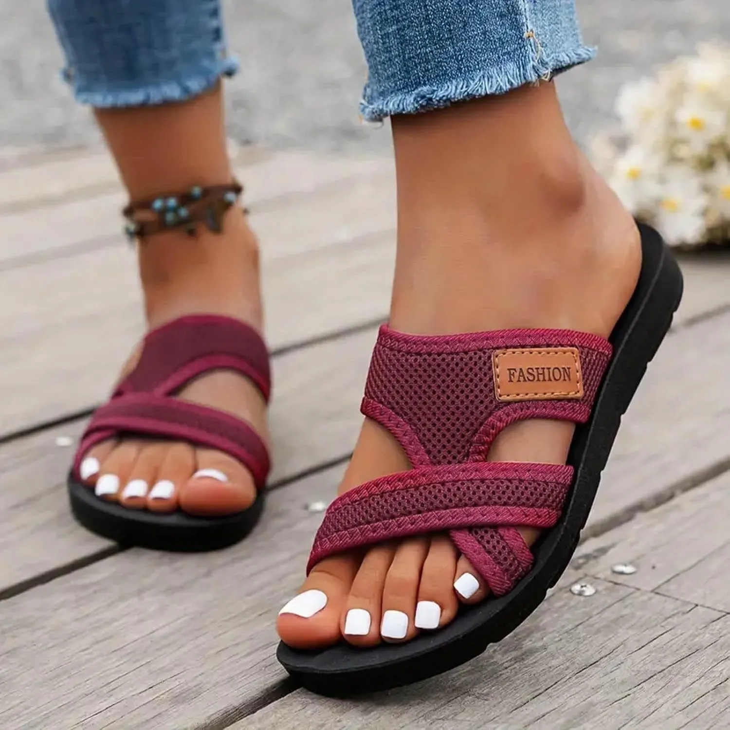Summer Sandals for Women 2025 Wide Beach Breathable Comfortable Mesh Hollow Mesh Slide Sandles Orthopedic Shoes