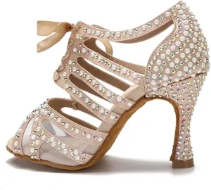 Tango/Rumba Dance Shoes - Ballroom Soft Sole Sandals for Wedding & Training (9CM/3.54")