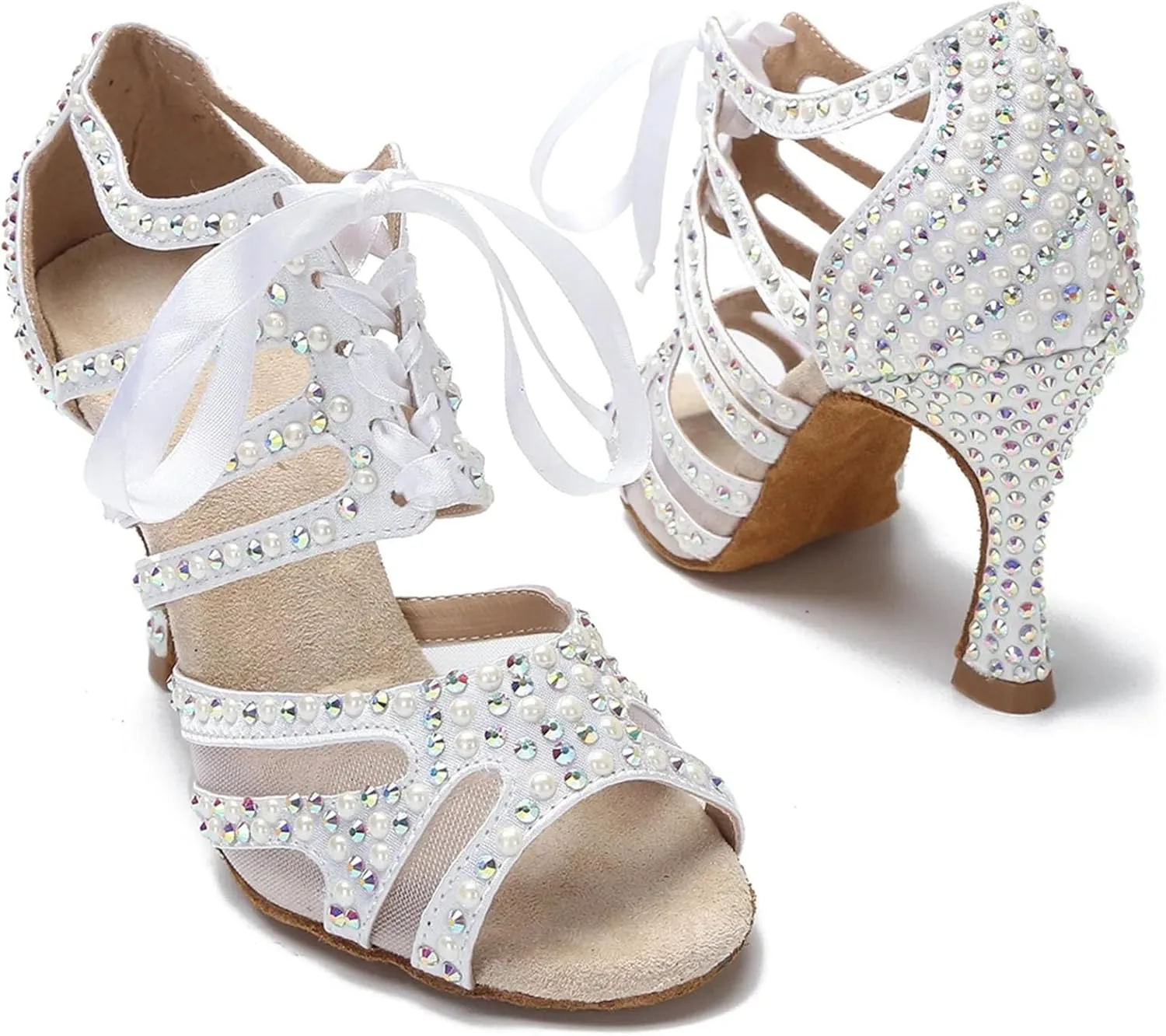 Tango/Rumba Dance Shoes - Ballroom Soft Sole Sandals for Wedding & Training (9CM/3.54")