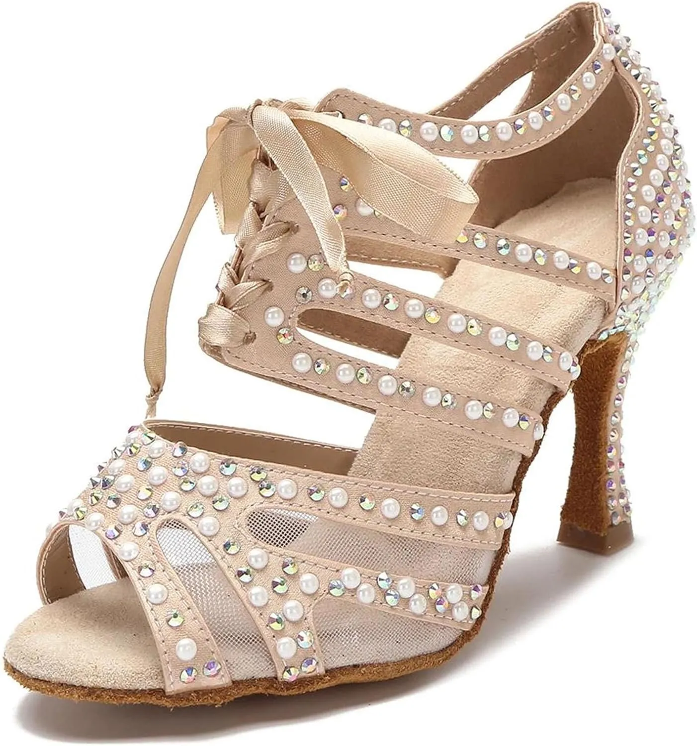 Tango/Rumba Dance Shoes - Ballroom Soft Sole Sandals for Wedding & Training (9CM/3.54")