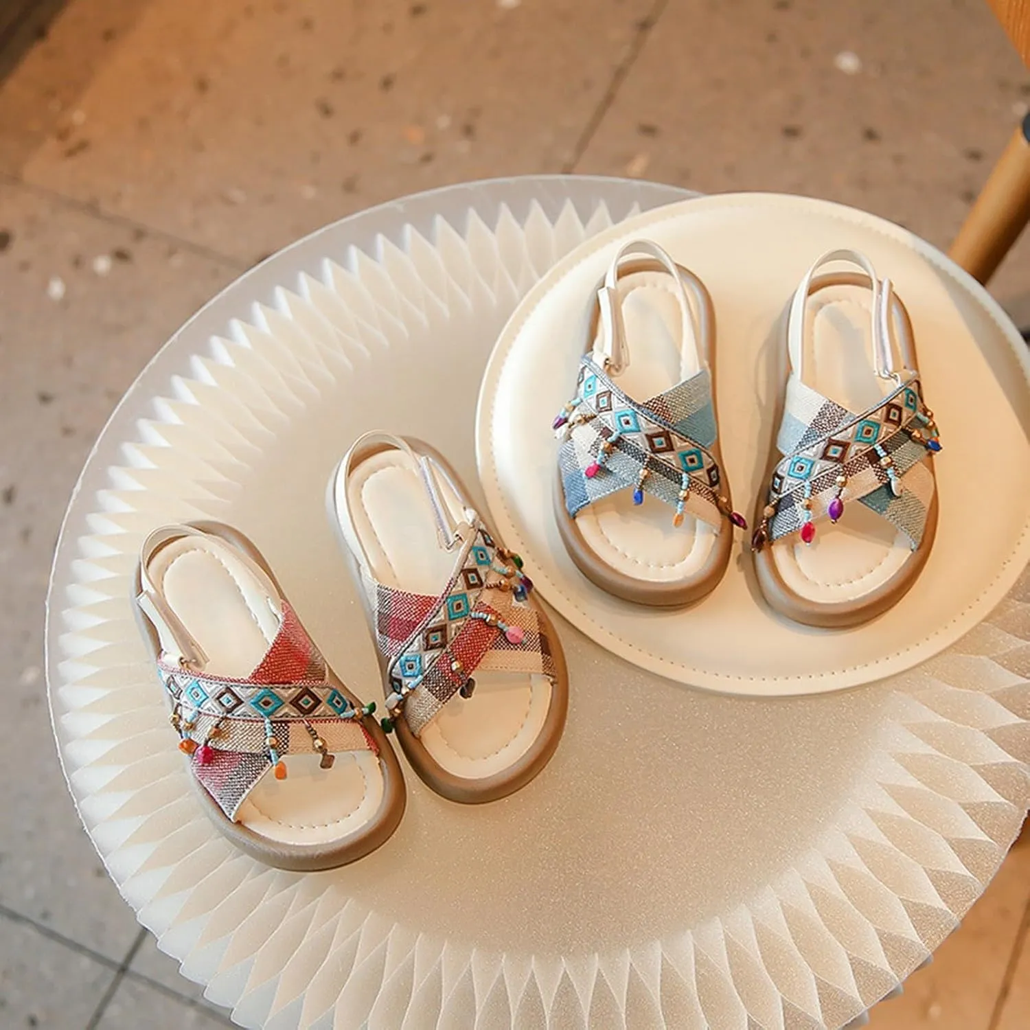 Toddler Girls Sandals Open Toe Arch Support Slides Adjustable Straps Cork Footbed Slippers for Kids Boho Outdoor Shoes