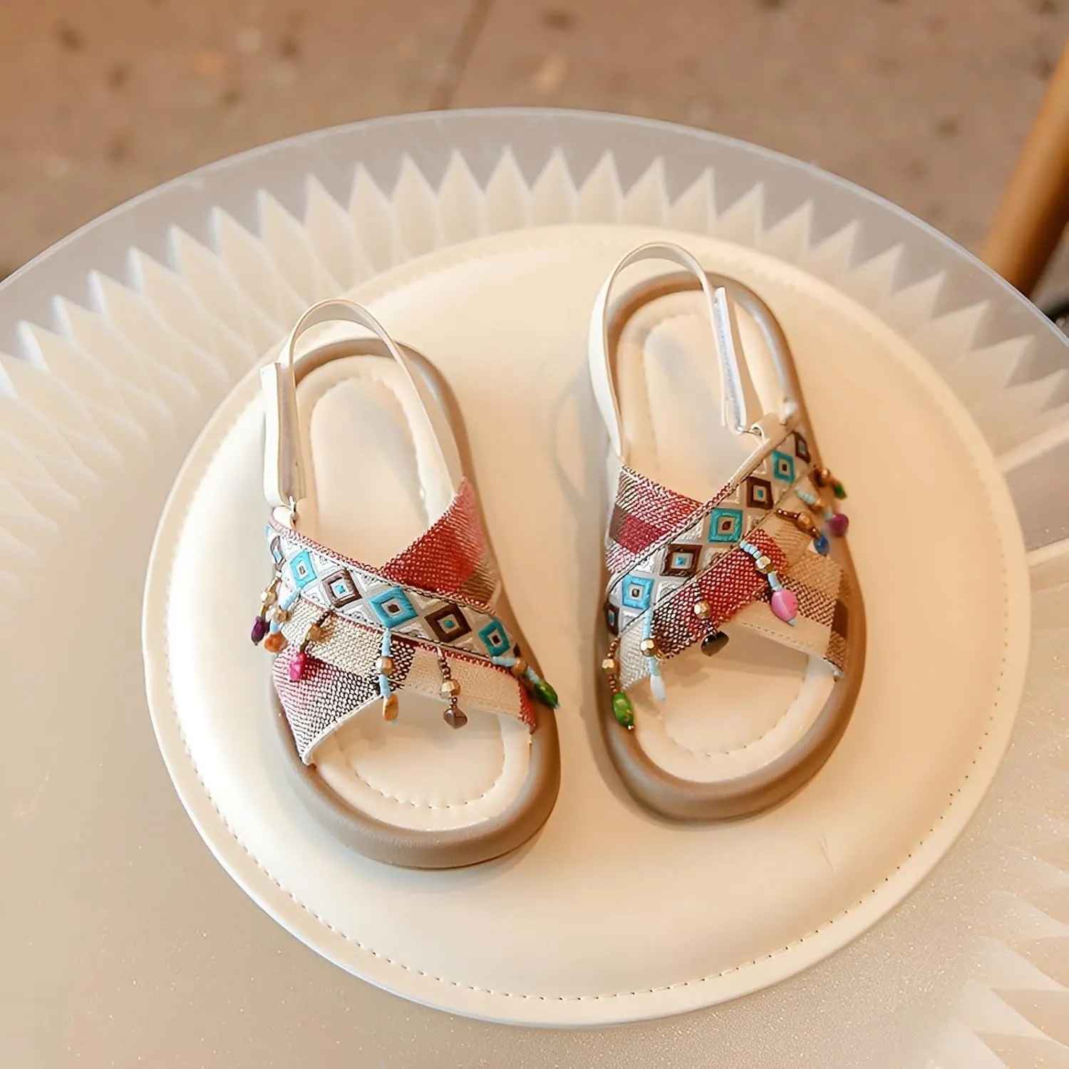 Toddler Girls Sandals Open Toe Arch Support Slides Adjustable Straps Cork Footbed Slippers for Kids Boho Outdoor Shoes