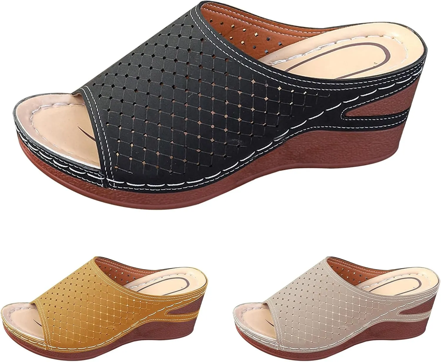 Wedge Sandals for Women 2025 Summer Orthopedic Slip On Slippers Hollow Platform Wedge Sandals Comfortable Arch Support Sandal Casual Non Slip Walking Beach Shoes