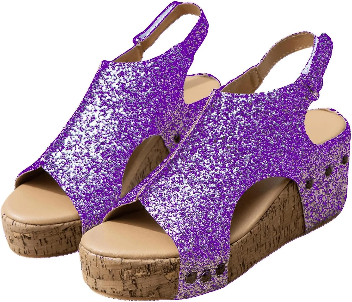 Wedge Sandals For Women Comfortable Dressy Open Toe Ankle Strap Casual Slip on Platform Sparkly Glitter Summer Dress Shoes