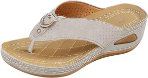 Wedge Sandals for Women Comfortable Orthopedic Casual Walking Arch Support Open Toe Flip Flops Summer Beach Slip on Dressy Elegant Boho Sandals