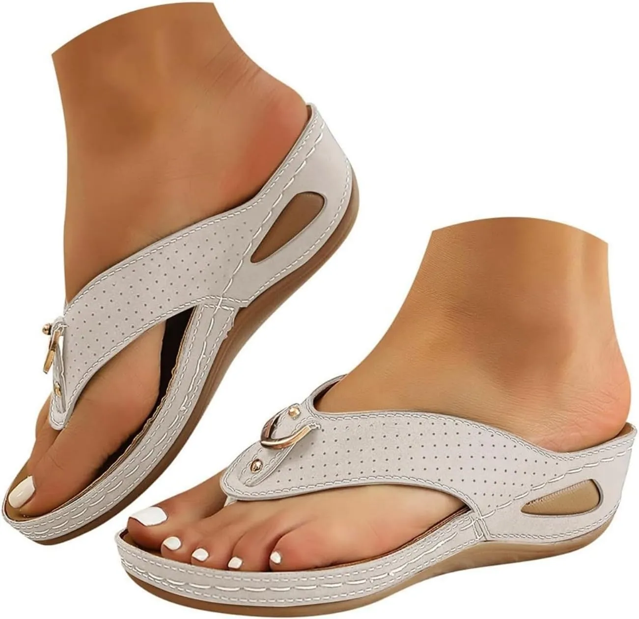 Wedge Sandals for Women Comfortable Orthopedic Casual Walking Arch Support Open Toe Flip Flops Summer Beach Slip on Dressy Elegant Boho Sandals