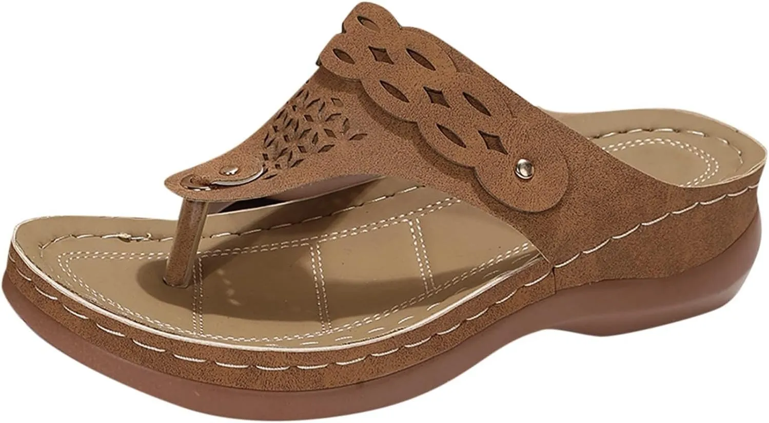 Wedge Sandals for Women Slip on Open Toe Hollow Out Comfortable Beach Walking Flip Flops Arch Support Platform Summer Thong Casual Shoes