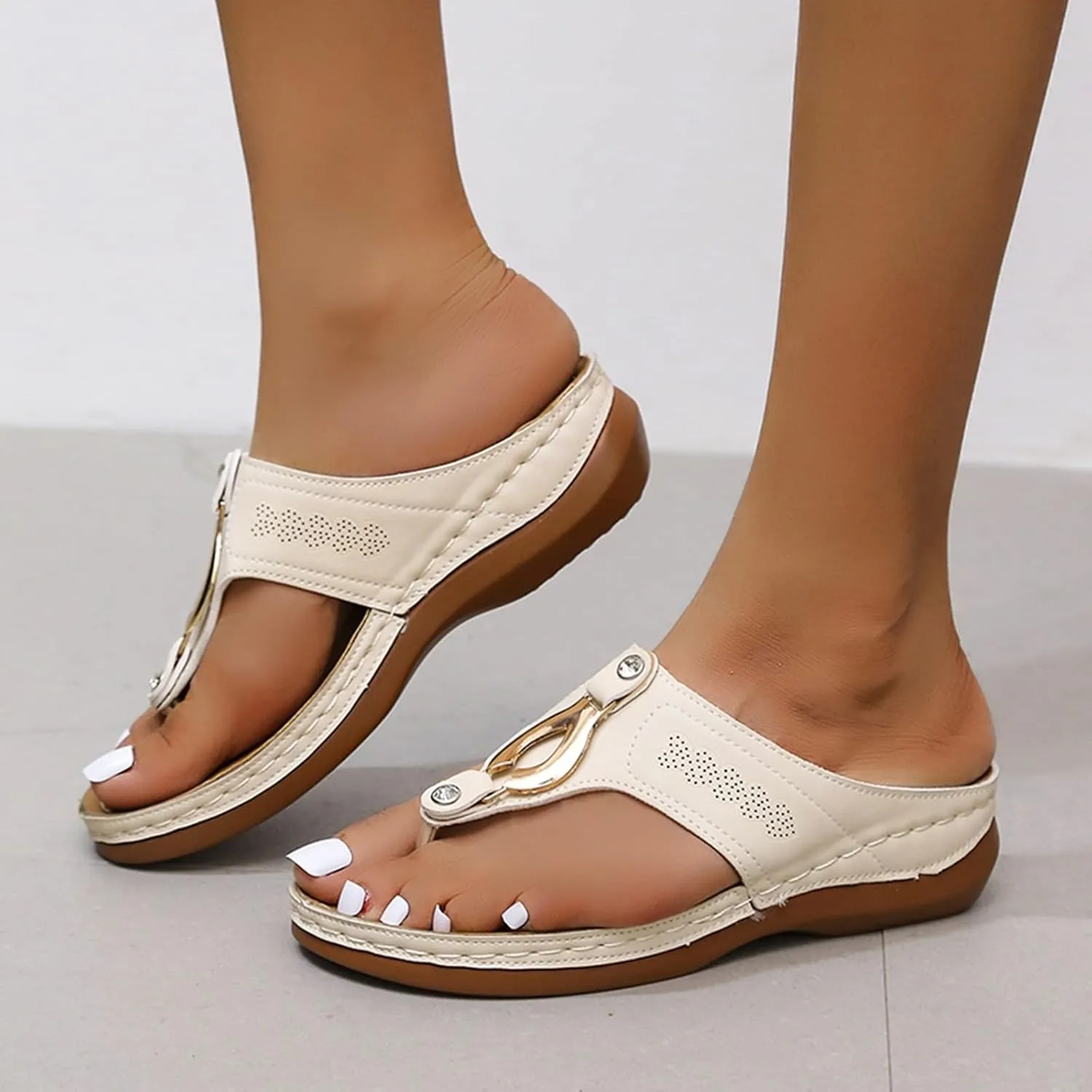Women Comfortable Thick Sole Slope Heel Sandals Casual Pinch Toe Wearing Bohemian Sandals Womens Summer Sandals Size 13