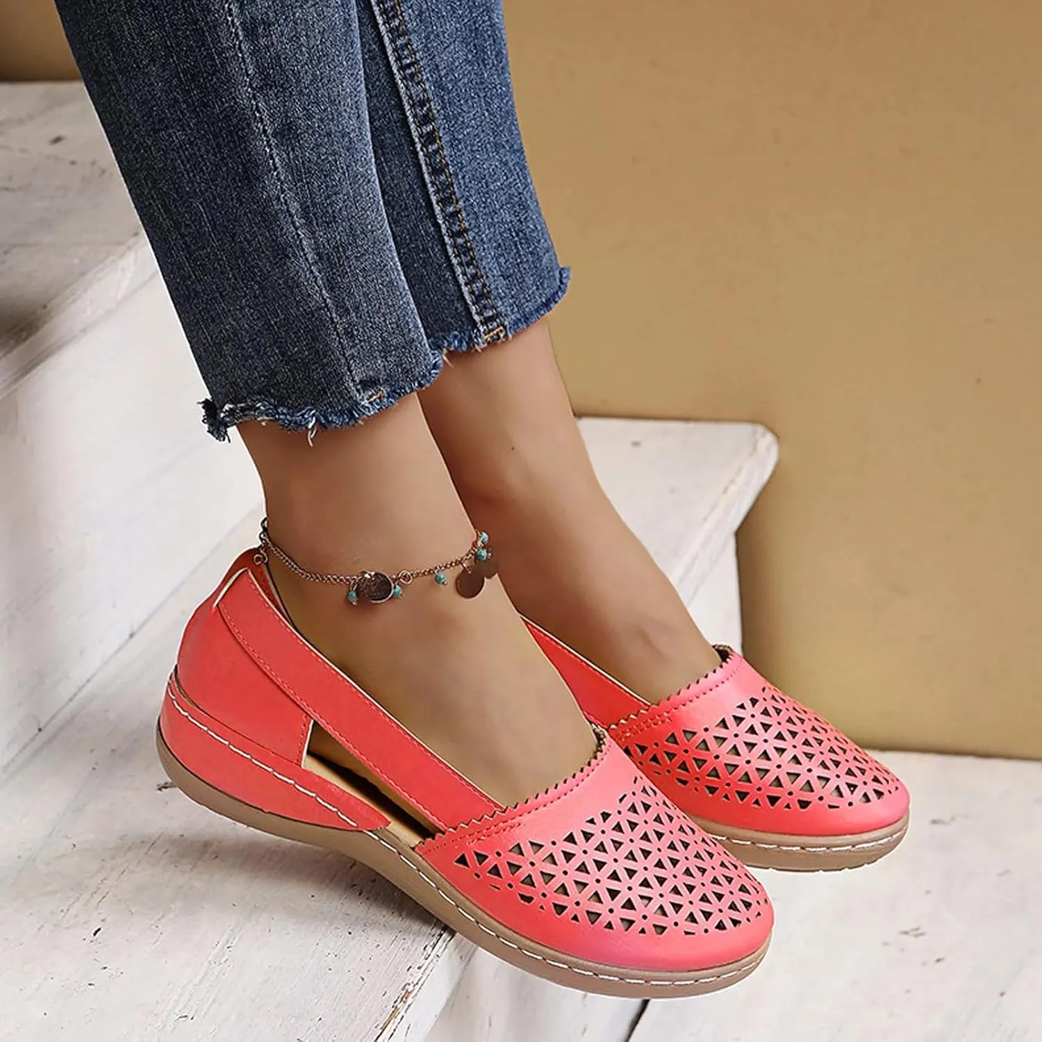 Women Summer Orthopedic Wedge Sandals Summer Dressy 2025 Fashionable Comfortable Closed Toe Hollow Out Wedge Heeled Thick Soled Sandal Wedding Beach Comfortable Lightweight Sandals