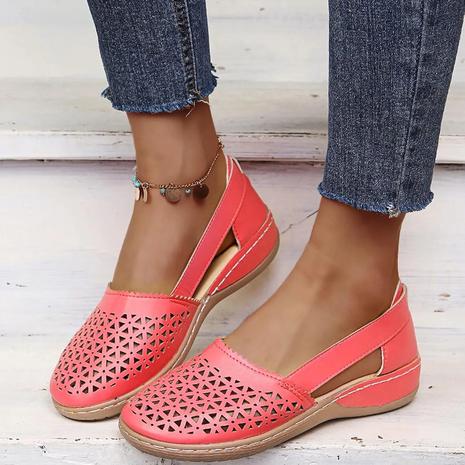 Women Summer Orthopedic Wedge Sandals Summer Dressy 2025 Fashionable Comfortable Closed Toe Hollow Out Wedge Heeled Thick Soled Sandal Wedding Beach Comfortable Lightweight Sandals