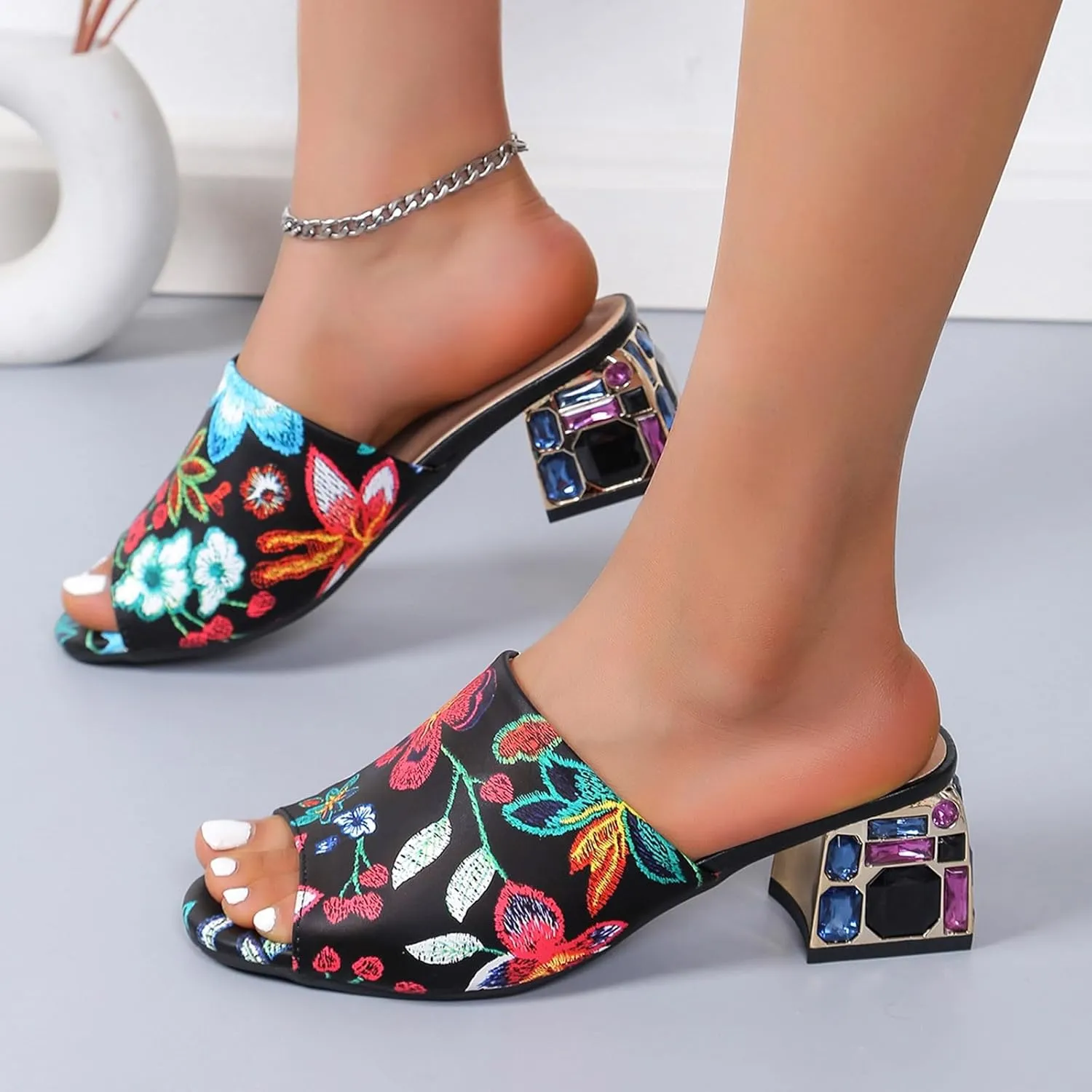 Women's Arch Support Peep Toe Sandals Comfortable Walking Strappy Pumps for Women Kitten Heels Banquet Shoes