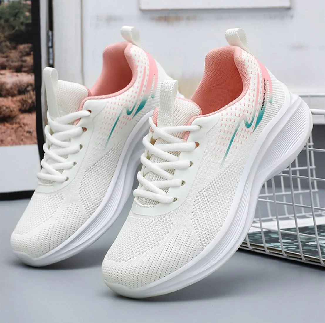 Women's Breathable Lightweight Mesh Running Shoes, Non-Slip Cushioned Supportive Sneakers for Gym Workout, Casual Athletic Wear