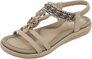 Women's Elastic Strap Bohemian Sandals Comfortable Ankle Strap Outdoor Walking Shoes Banquet Sandals for Women